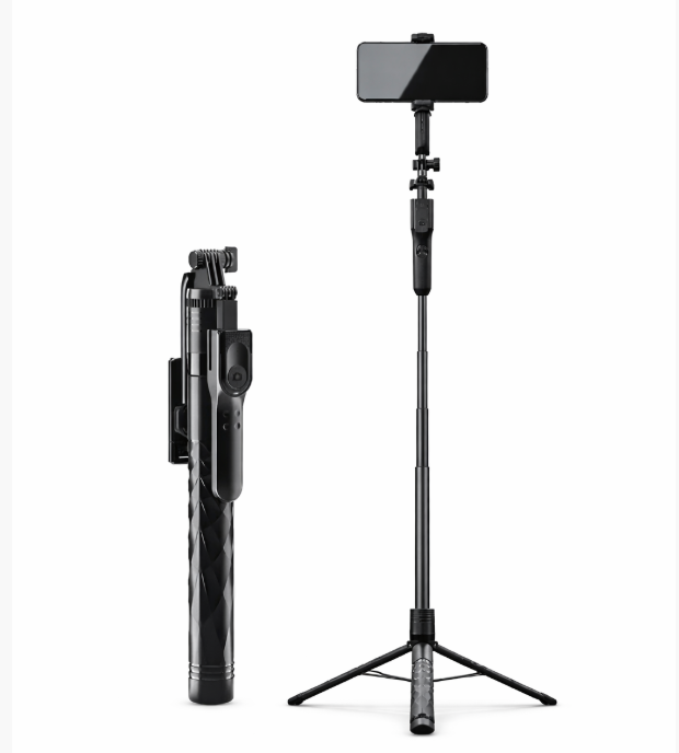 Black smartphone holder with stand on a white background